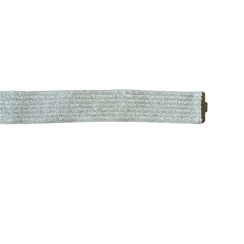Vintage Silver Elastic Glam Belt with Hammered Metal Buckle XS Waist